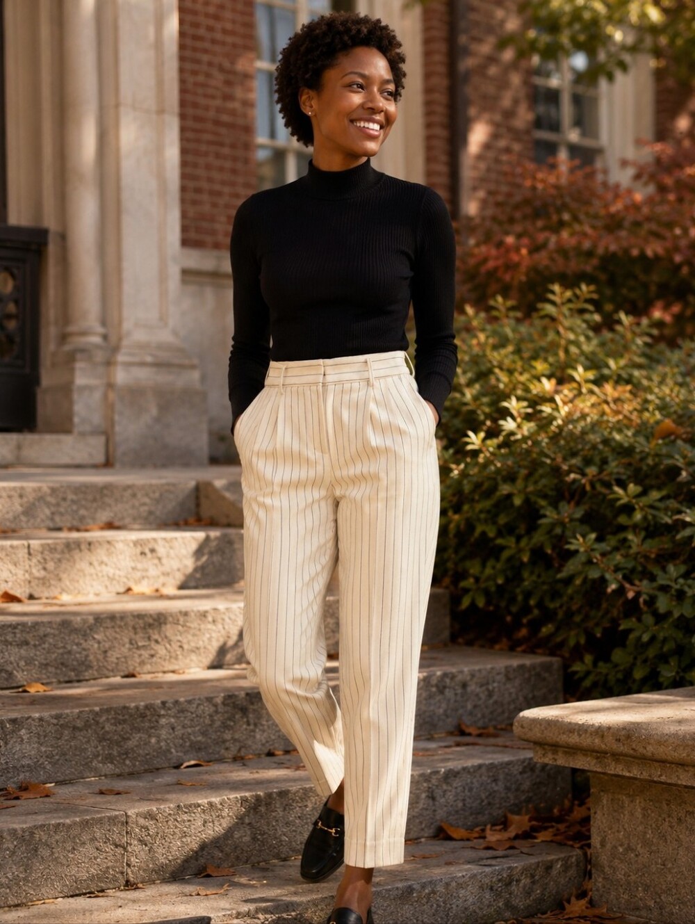RW&CO. Cream Ivory Black Pinstripe Tailored Ankle Pants